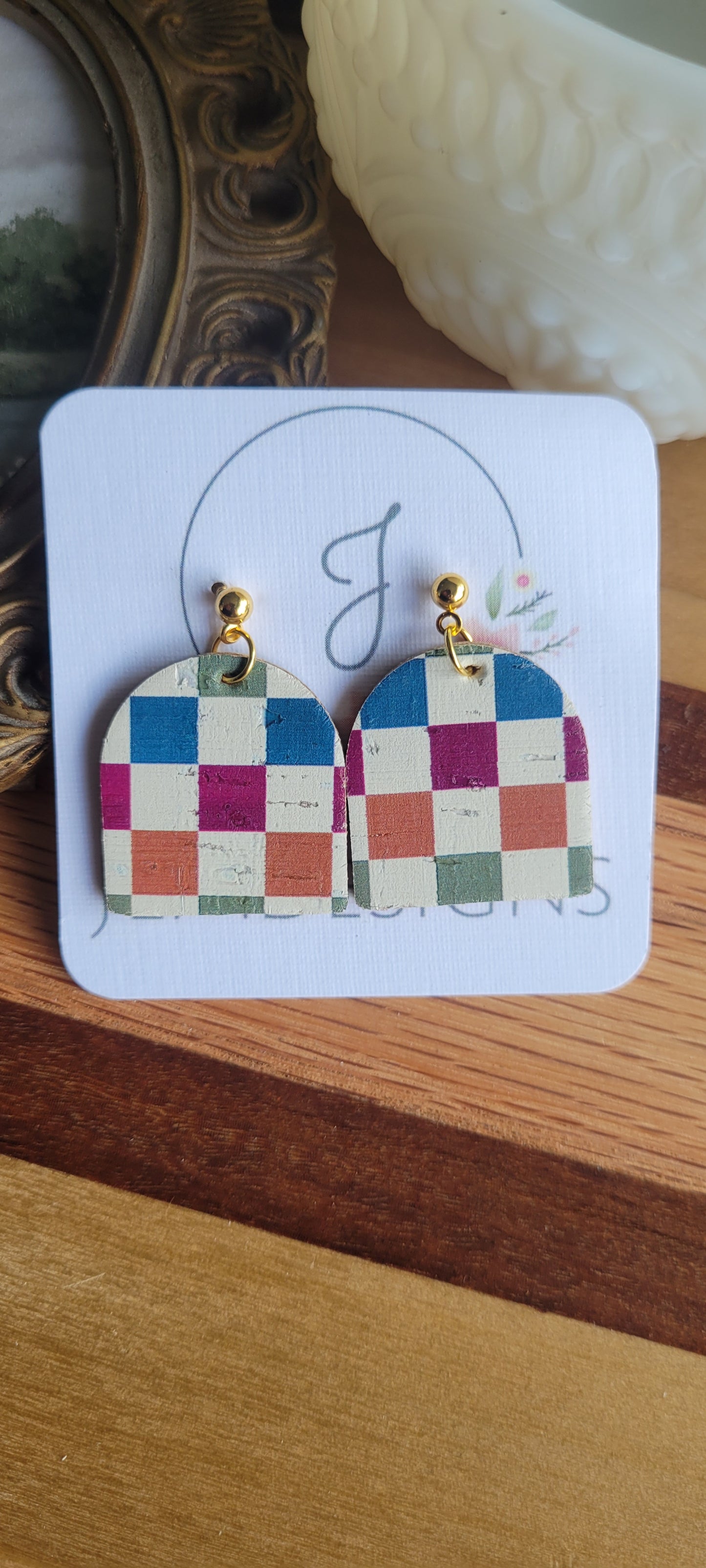 Autumn Checkered Cork Earrings