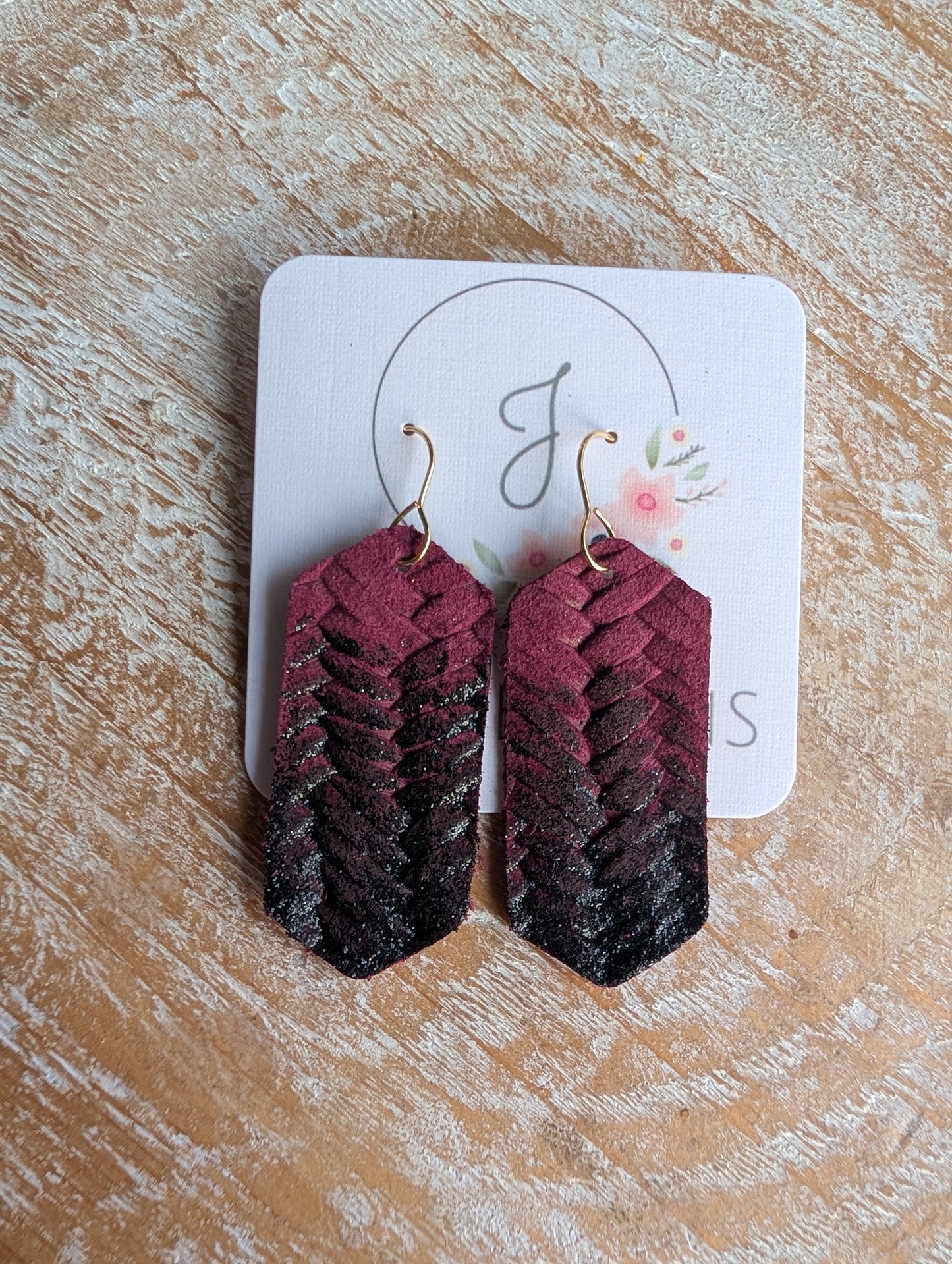 Burgundy and Black Glitter Earrings