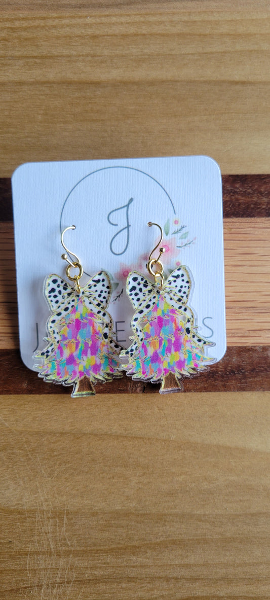 Pastel Painted Christmas Tree Earrings