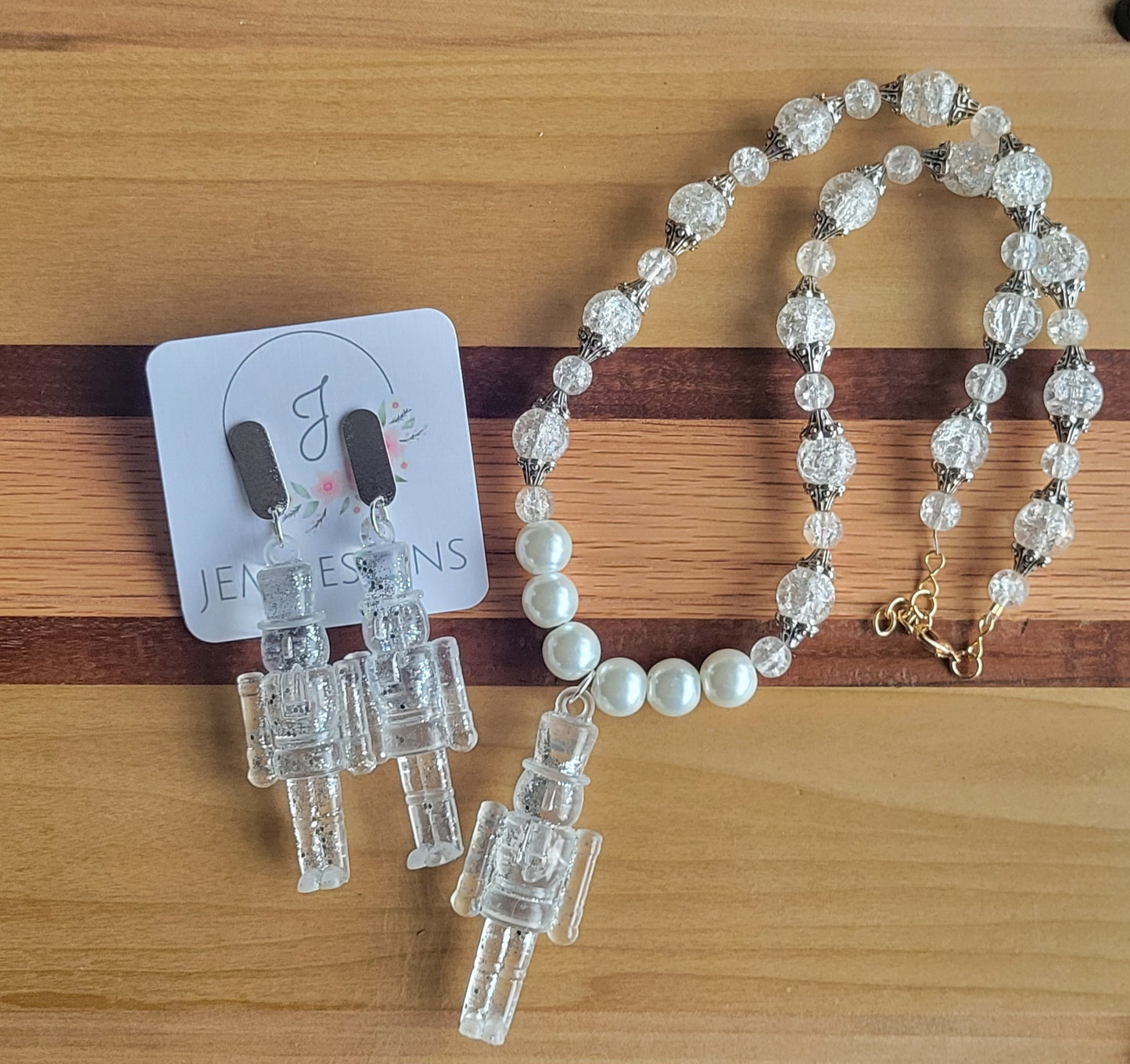 Silver Ice Nutcracker Necklace and Earrings