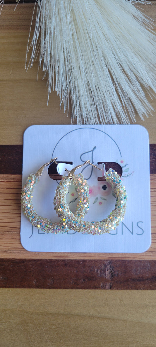 Beige Glitter Hoop Earrings