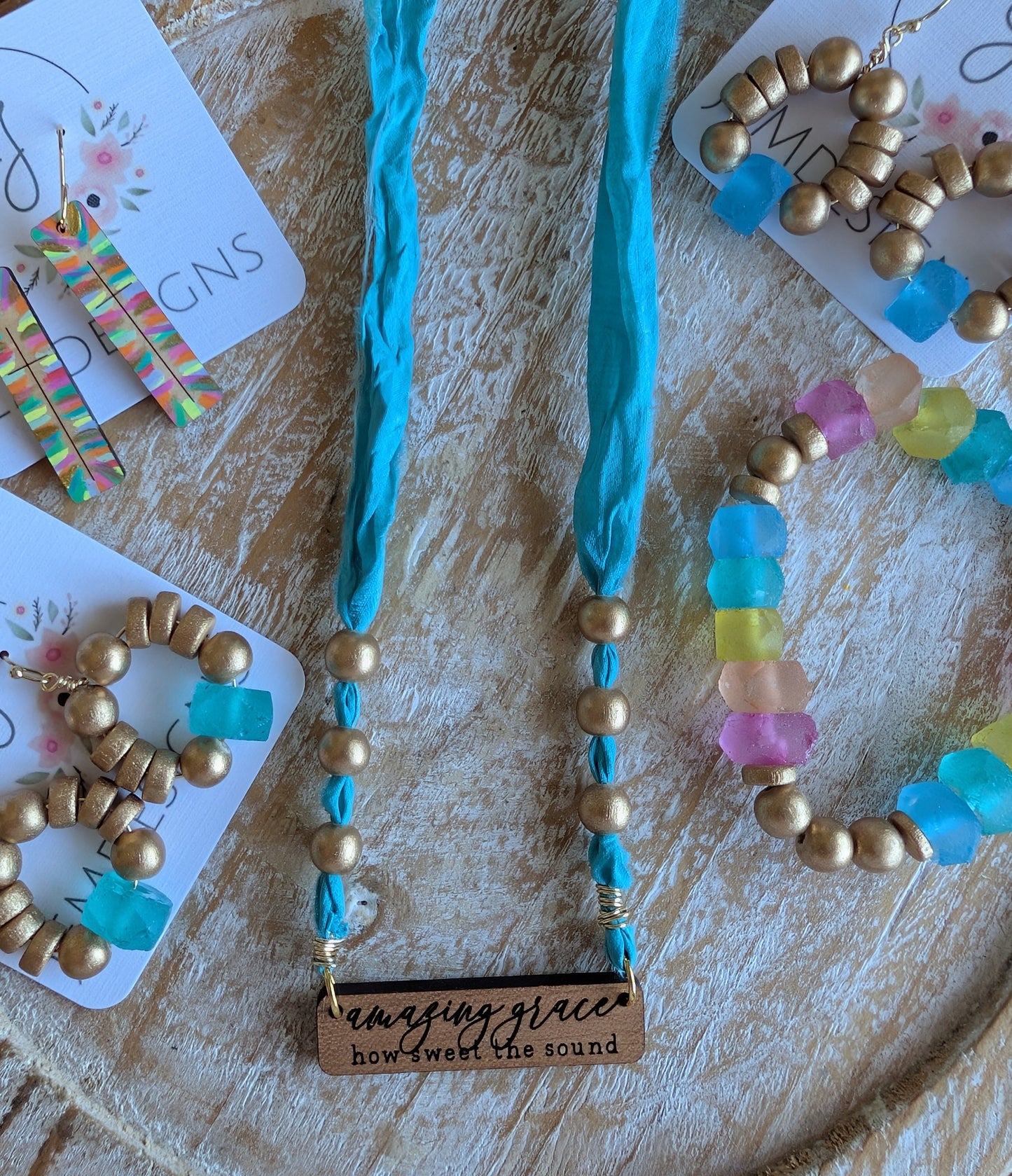 Hand-Painted Wood Cross Bar Earrings