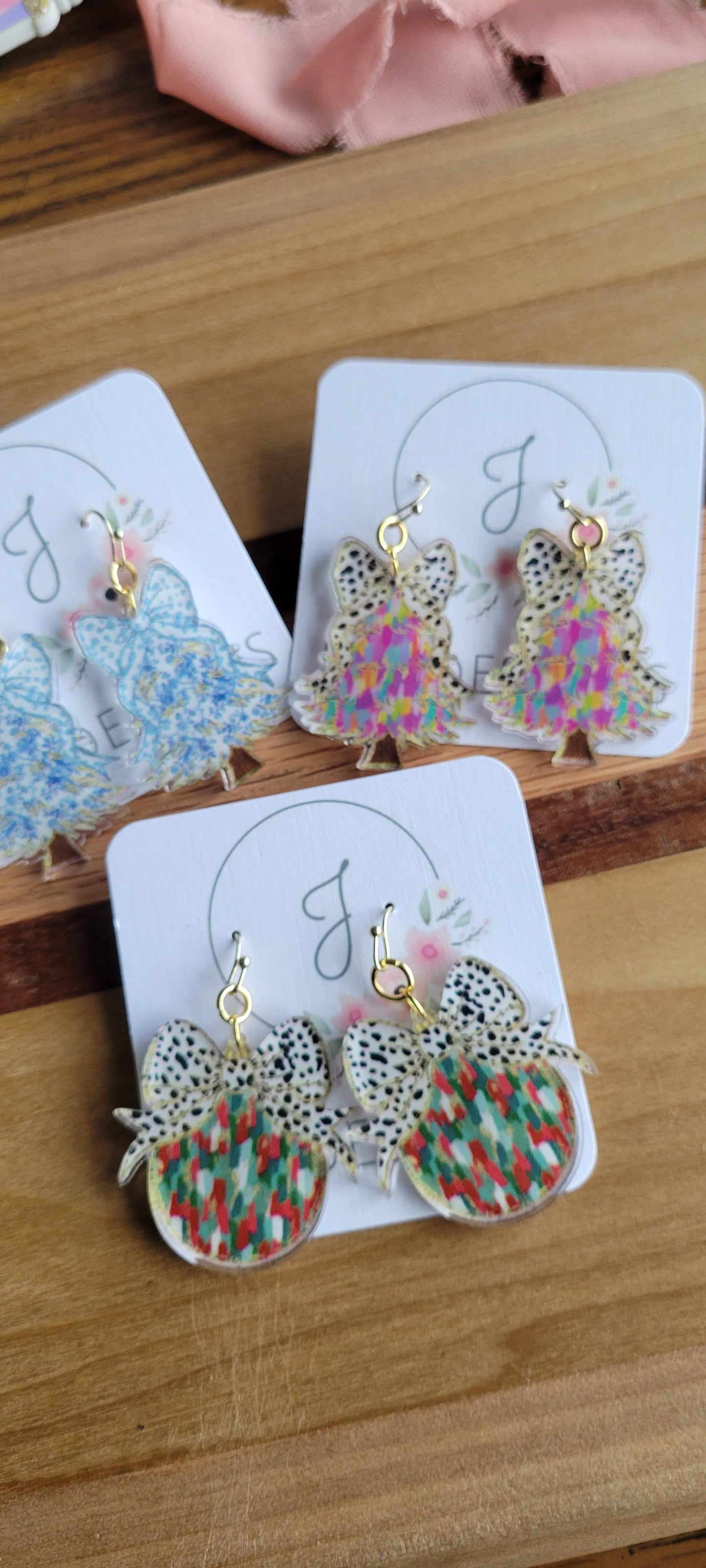 Pastel Painted Christmas Tree Earrings