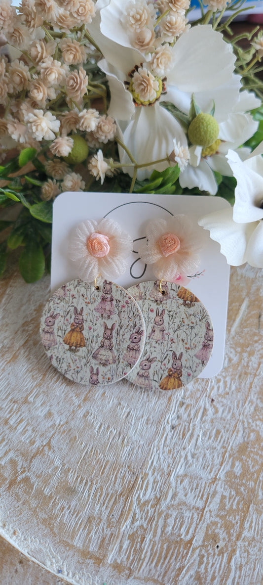 Pink Flower Bunny Earrings