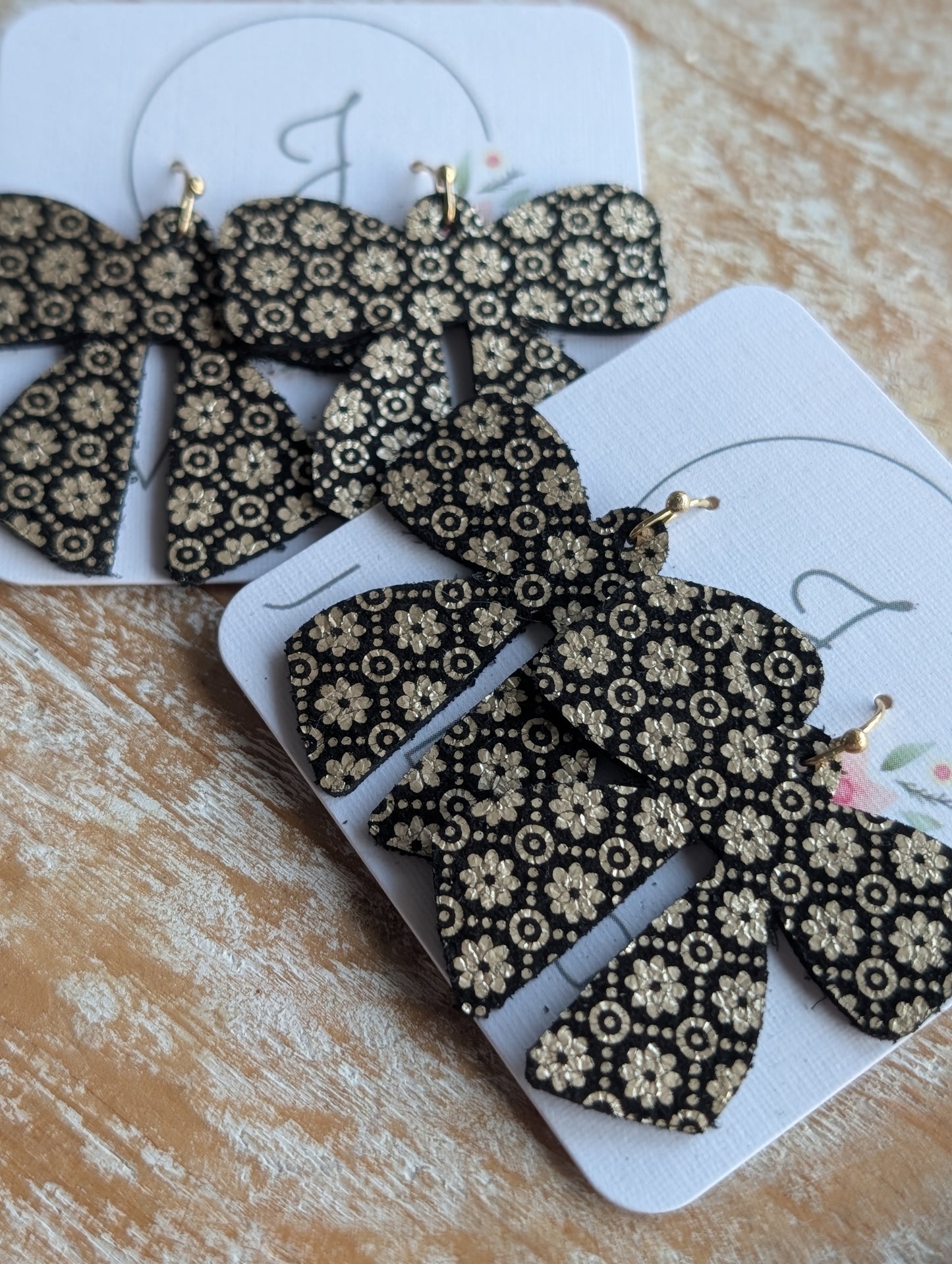 Black and Gold Bow Earrings