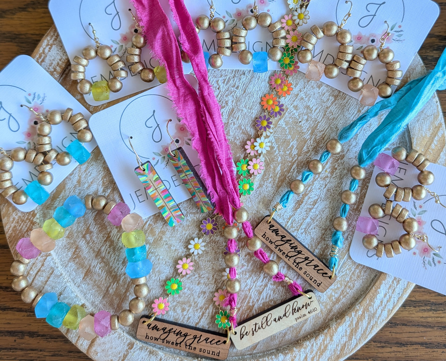 Hand-Painted Wood Cross Bar Earrings
