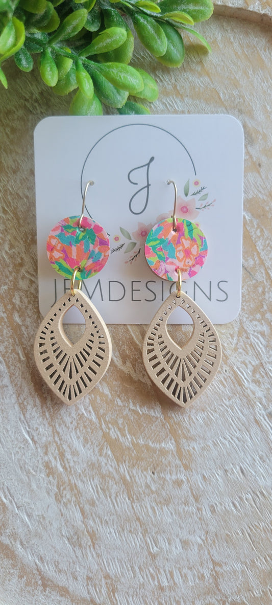 Wood and Cork Tropical Earrings