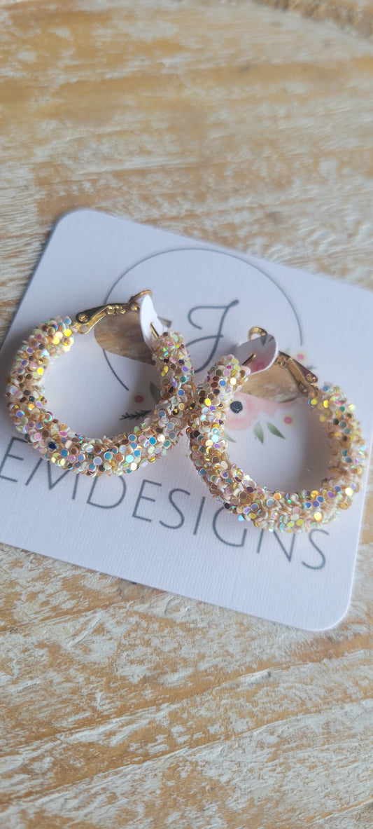 Opal Confetti (Toasted Marshmallow)Glitter Hoop Earrings