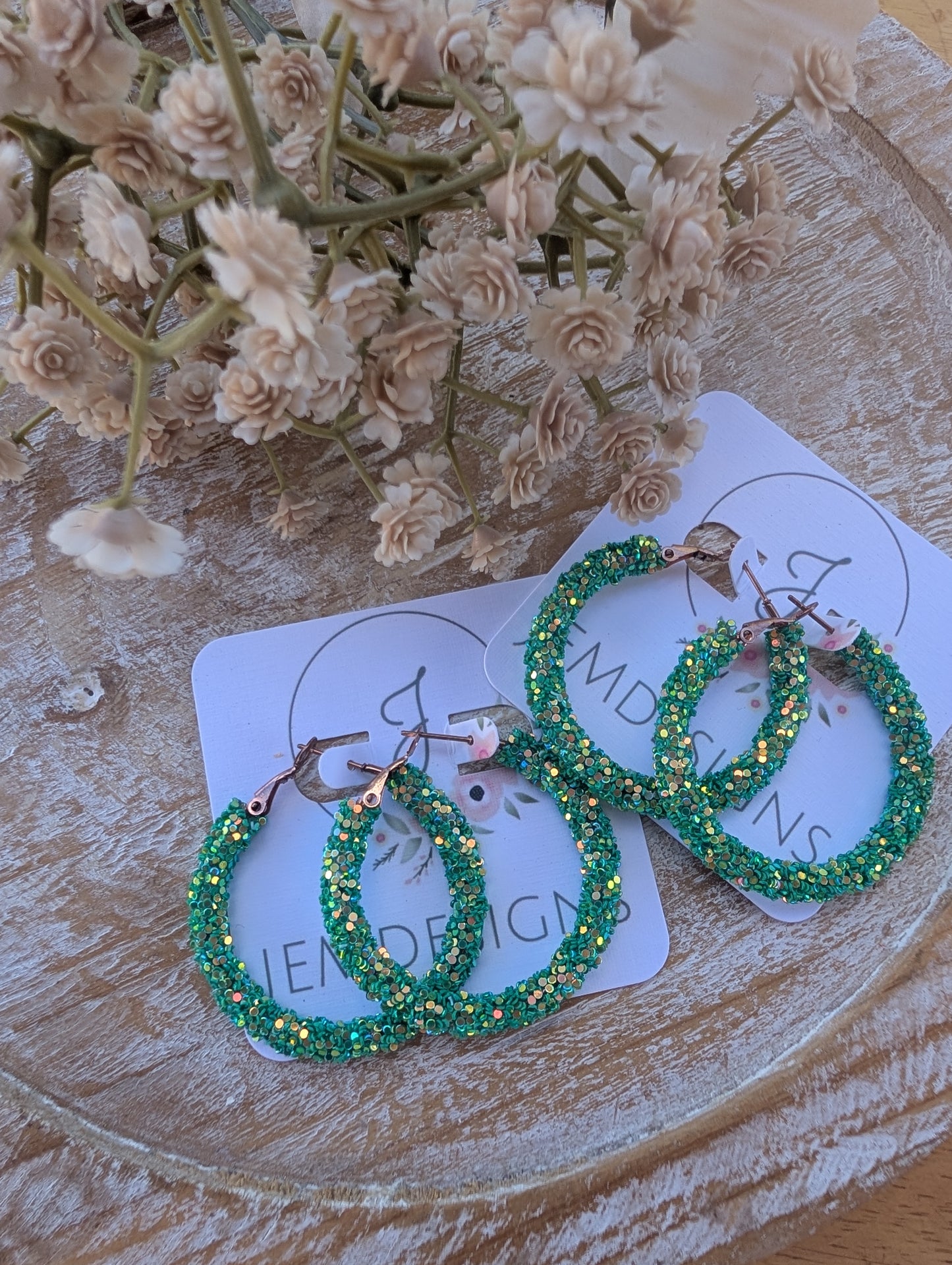 Meadow Green Glitter Hoop Earrings
