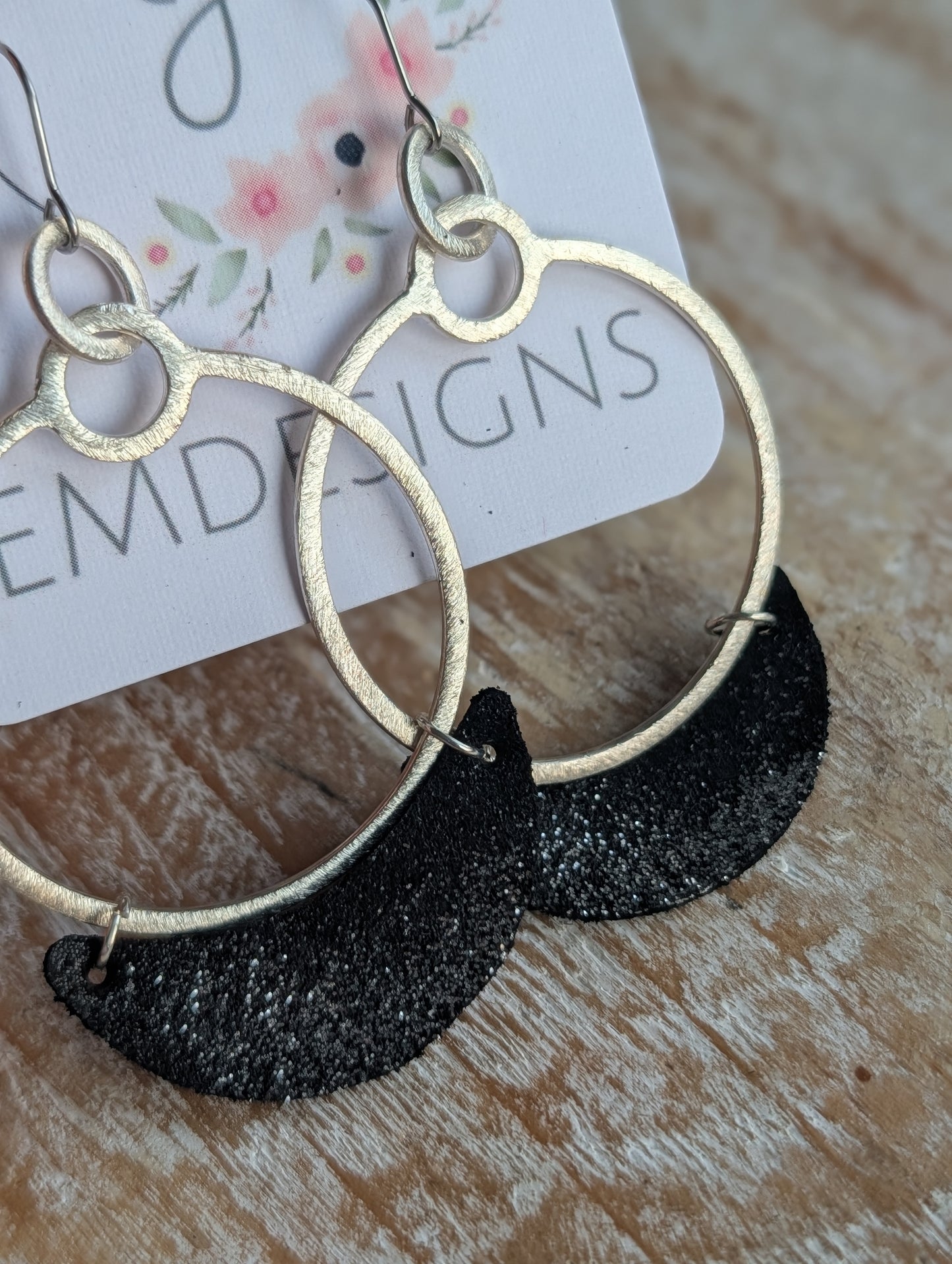 Silver and Black Hoop Earrings