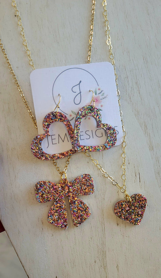 Confetti Glitter Necklace and Earrings