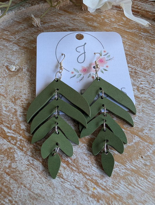Olive Leaf Tiered Wood Earrings