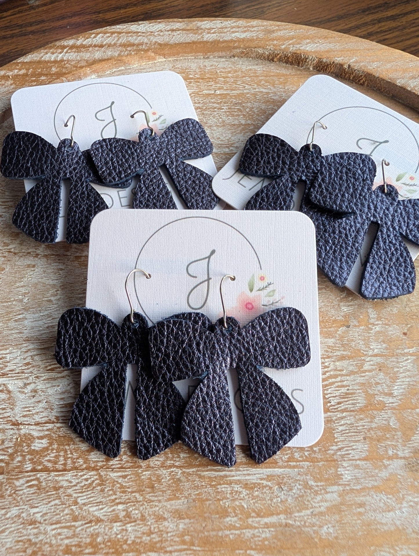 Metallic Navy Bow Earrings