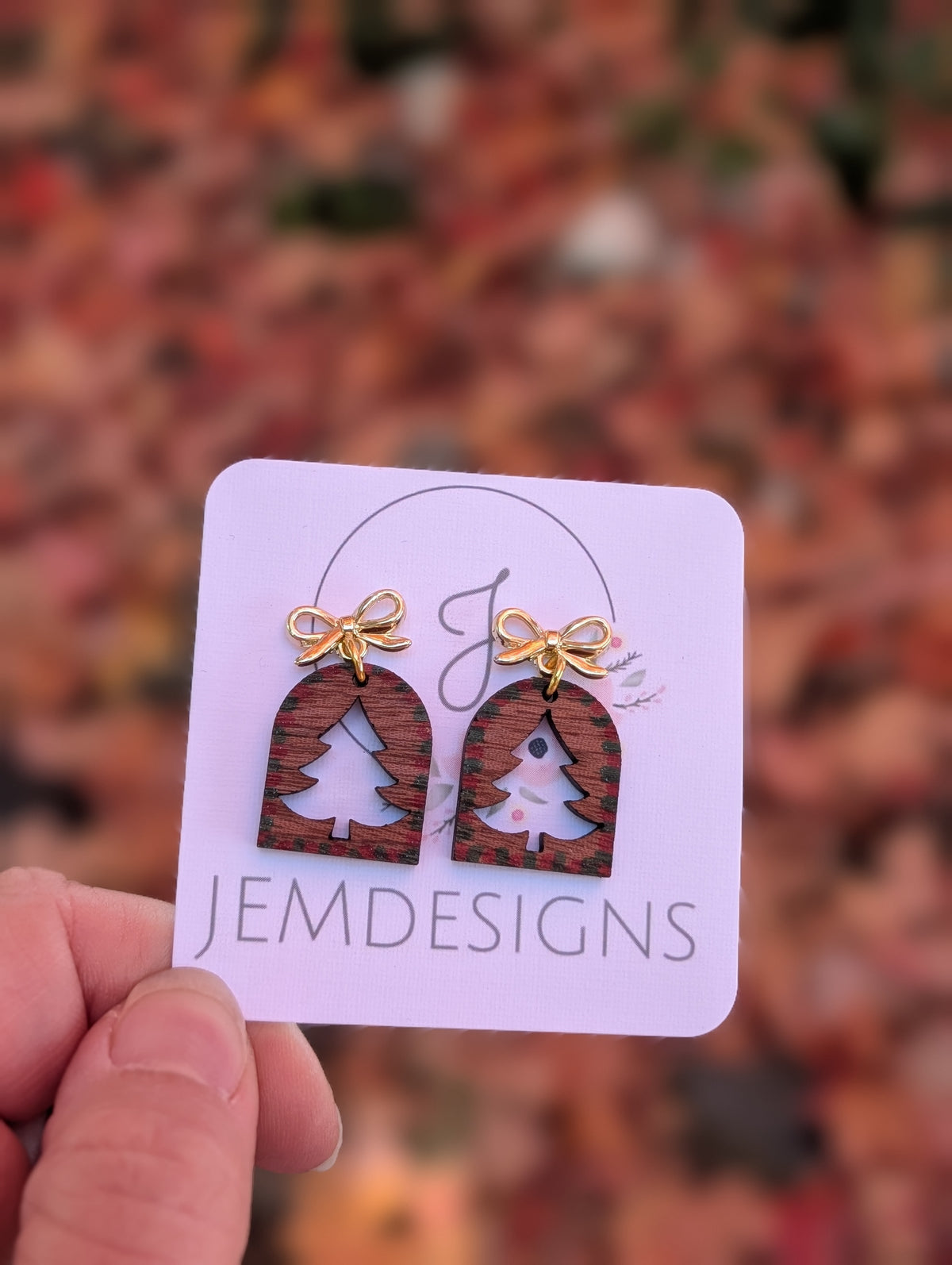 Christmas Tree gold bow earrings