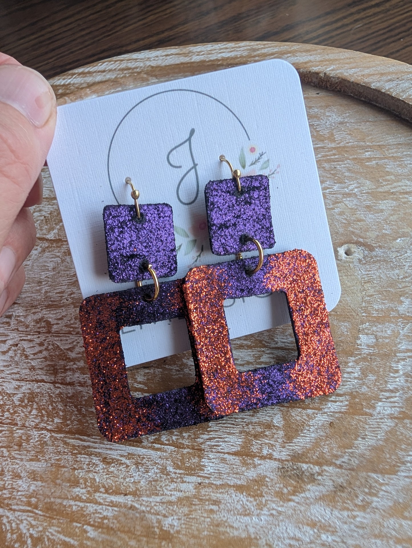 Purple and Orange Square Earrings