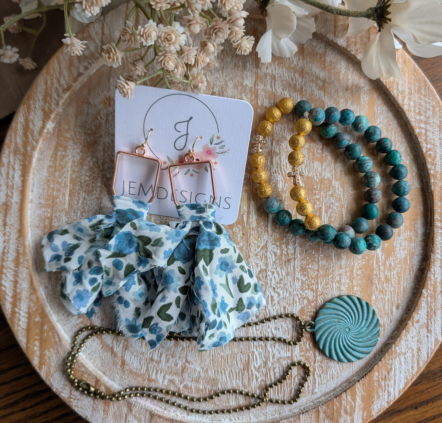 Blue Floral Braided Fabric Necklace