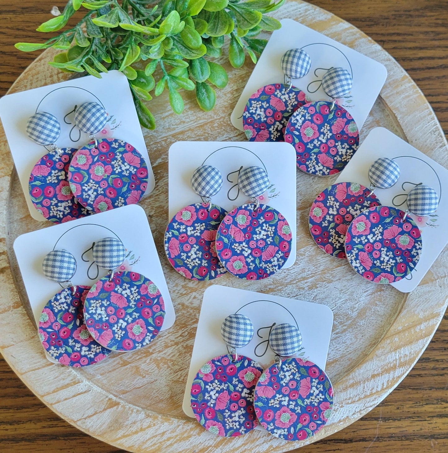 Floral and Gingham Cork Leather Earrings