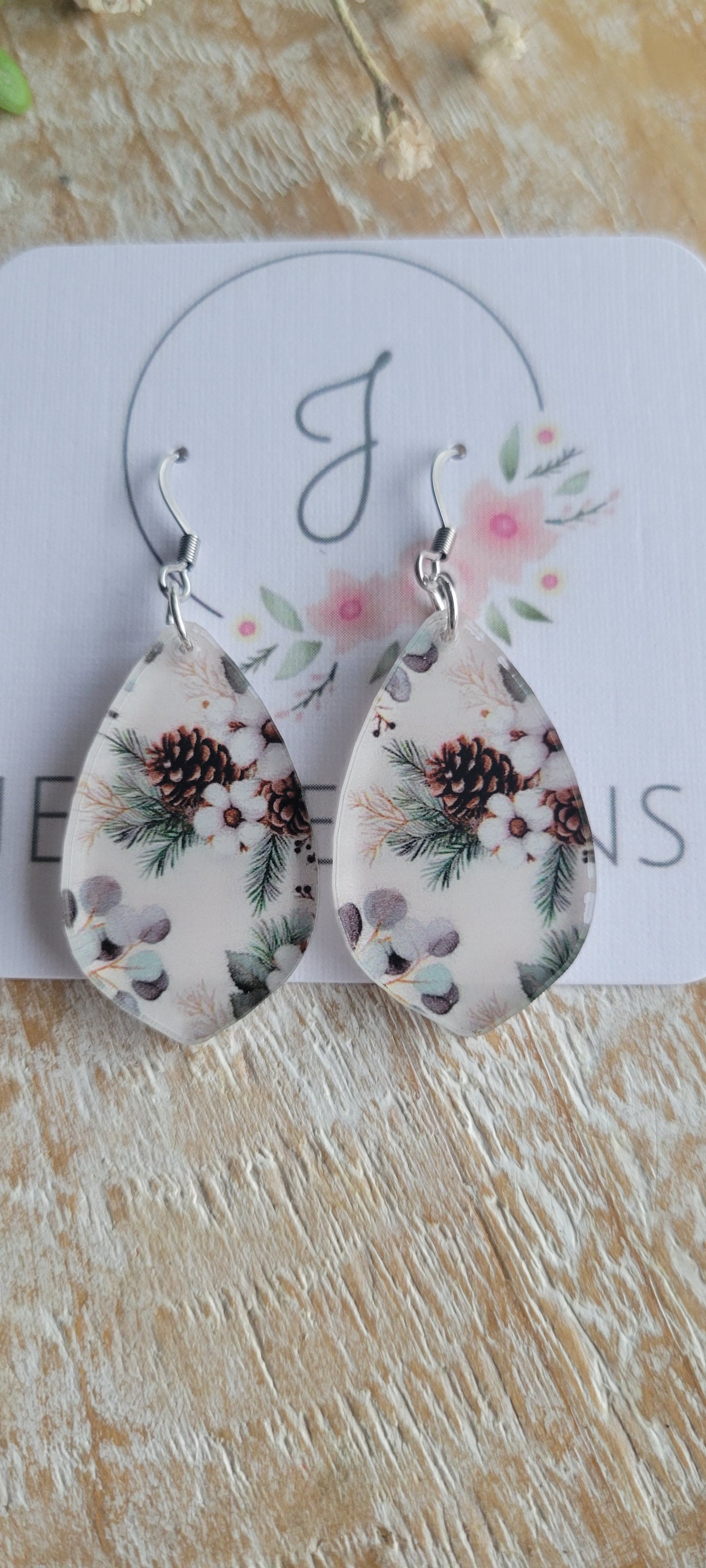 Winter Pinecone Acrylic Earrings