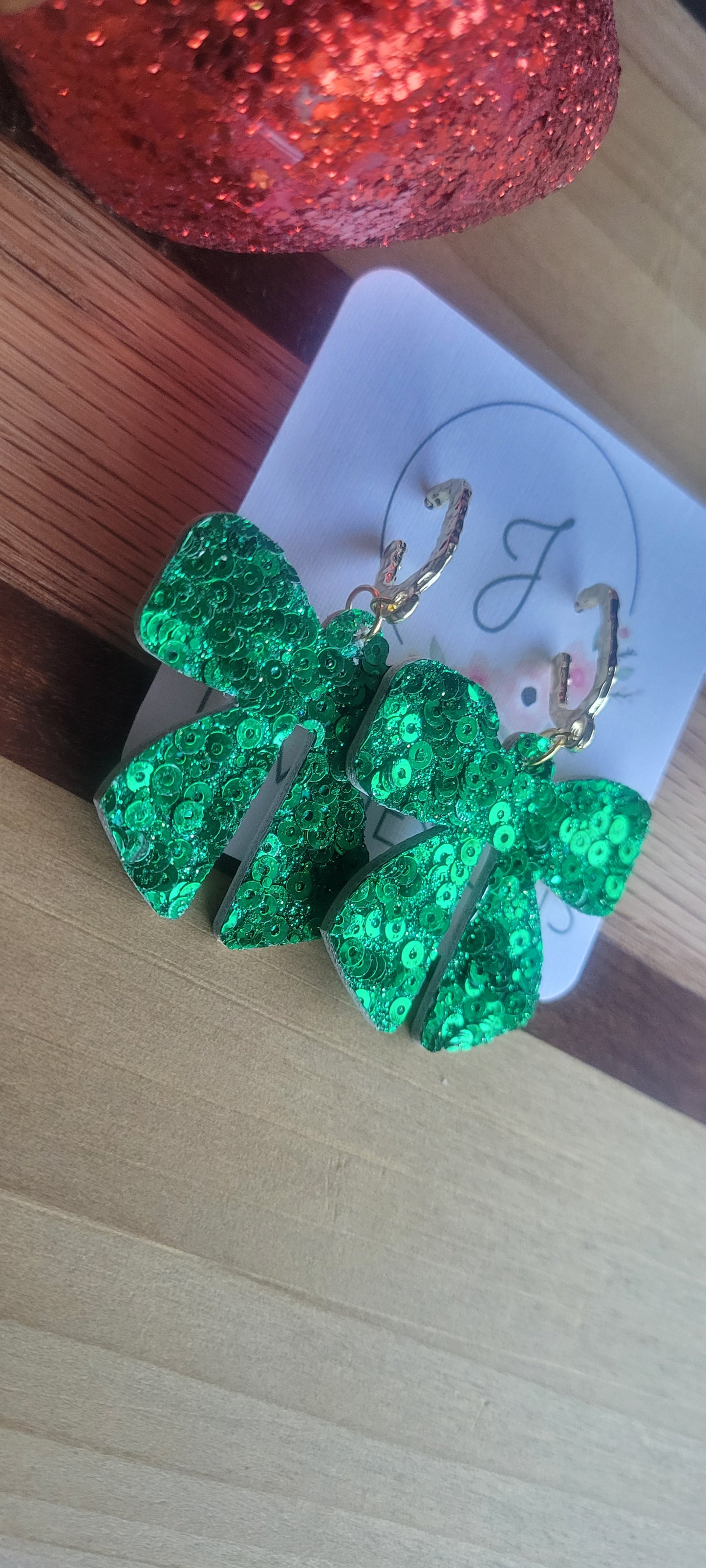 Green Sequin Bow Earrings
