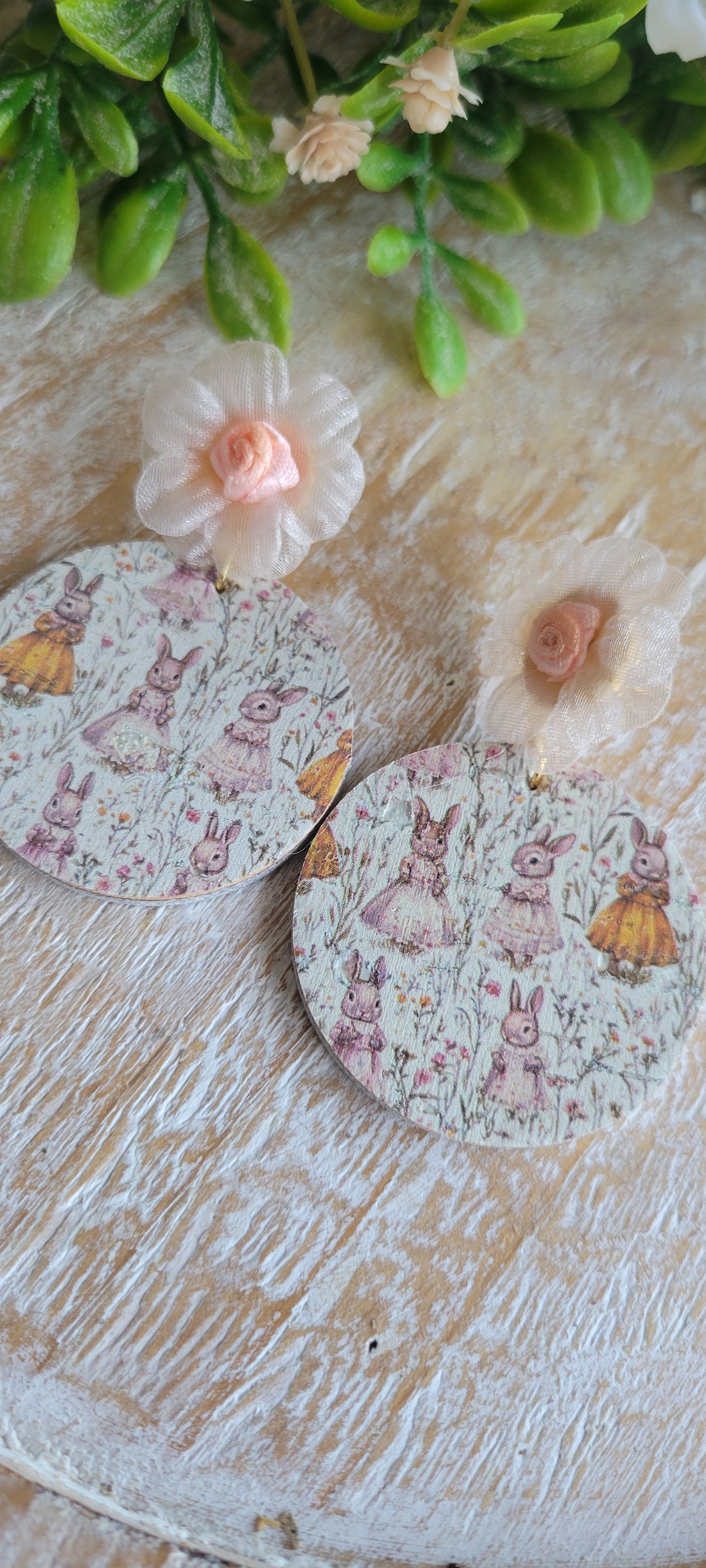Pink Flower Bunny Earrings
