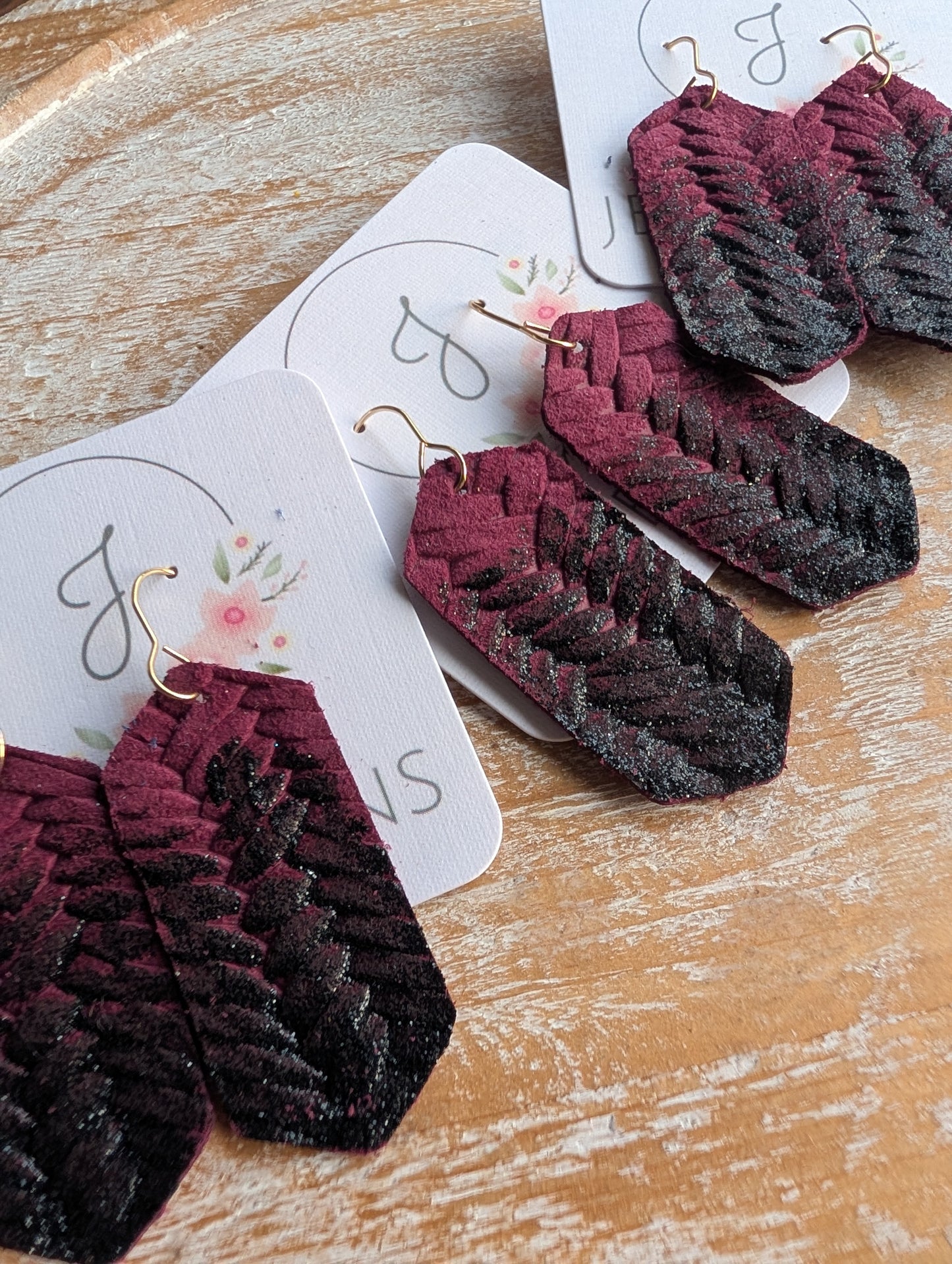 Burgundy and Black Glitter Earrings