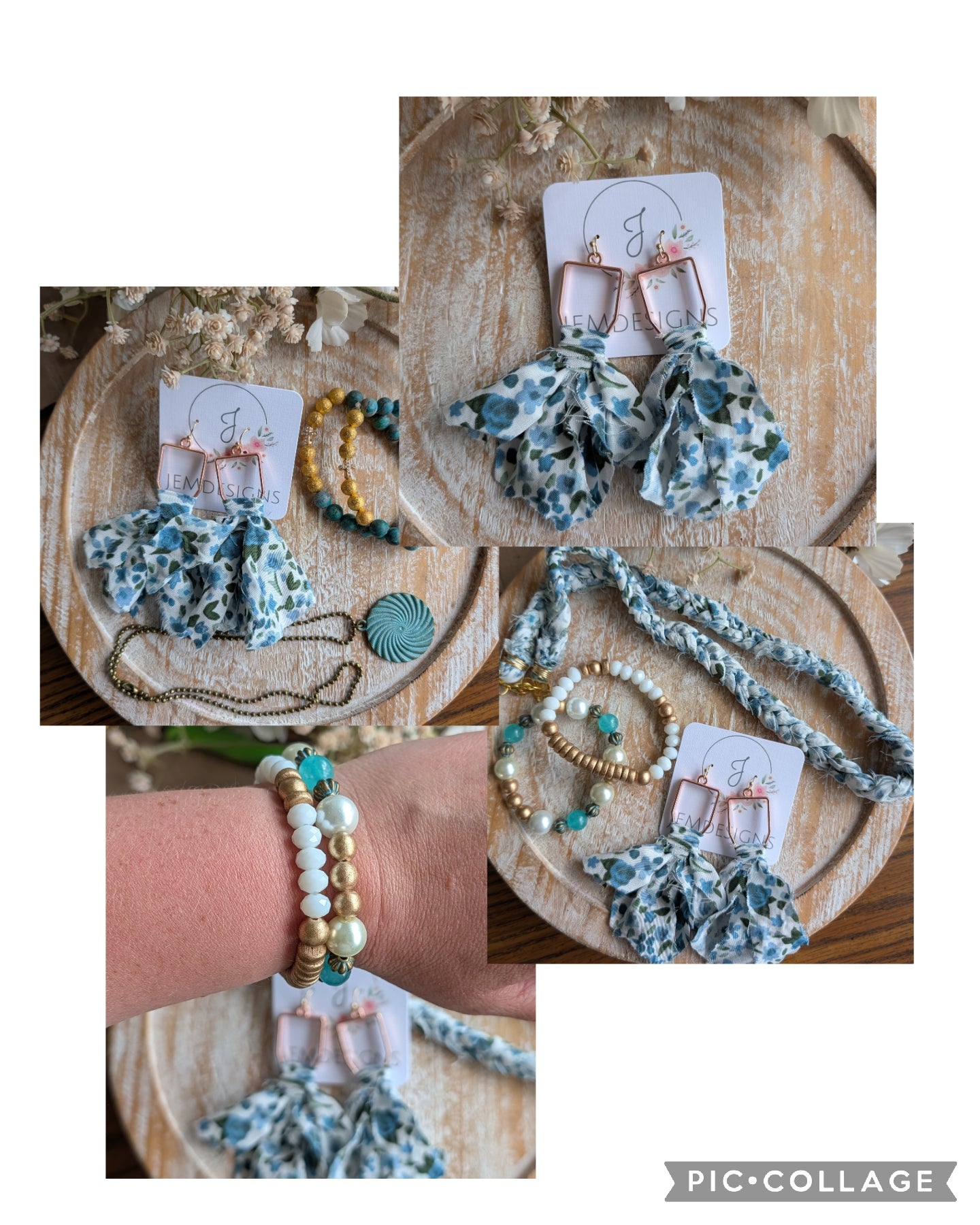 Blue Floral Braided Fabric Necklace