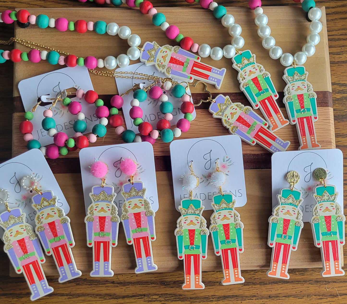 Gold Top Green Holiday Nutcracker Earrings