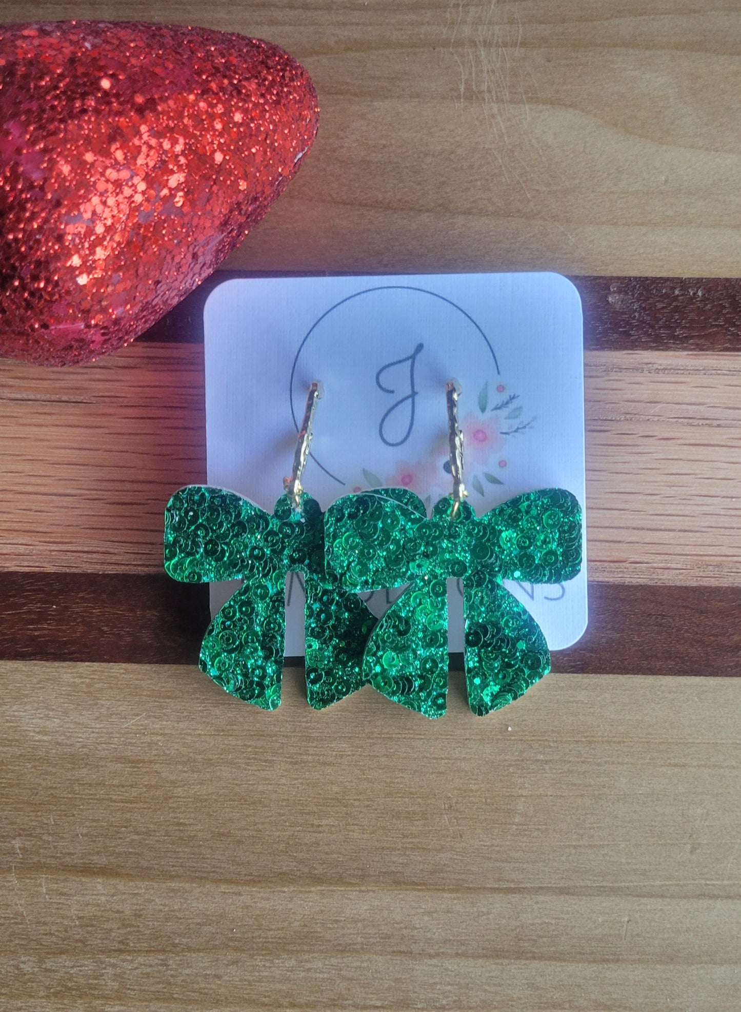 Green Sequin Bow Earrings