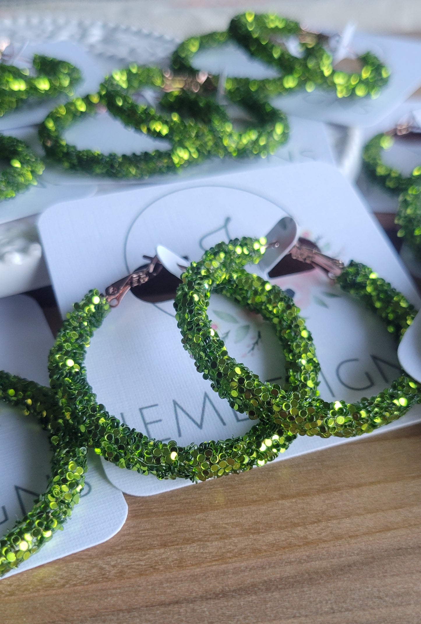 Dazzling Green Glitter Hoop Earrings