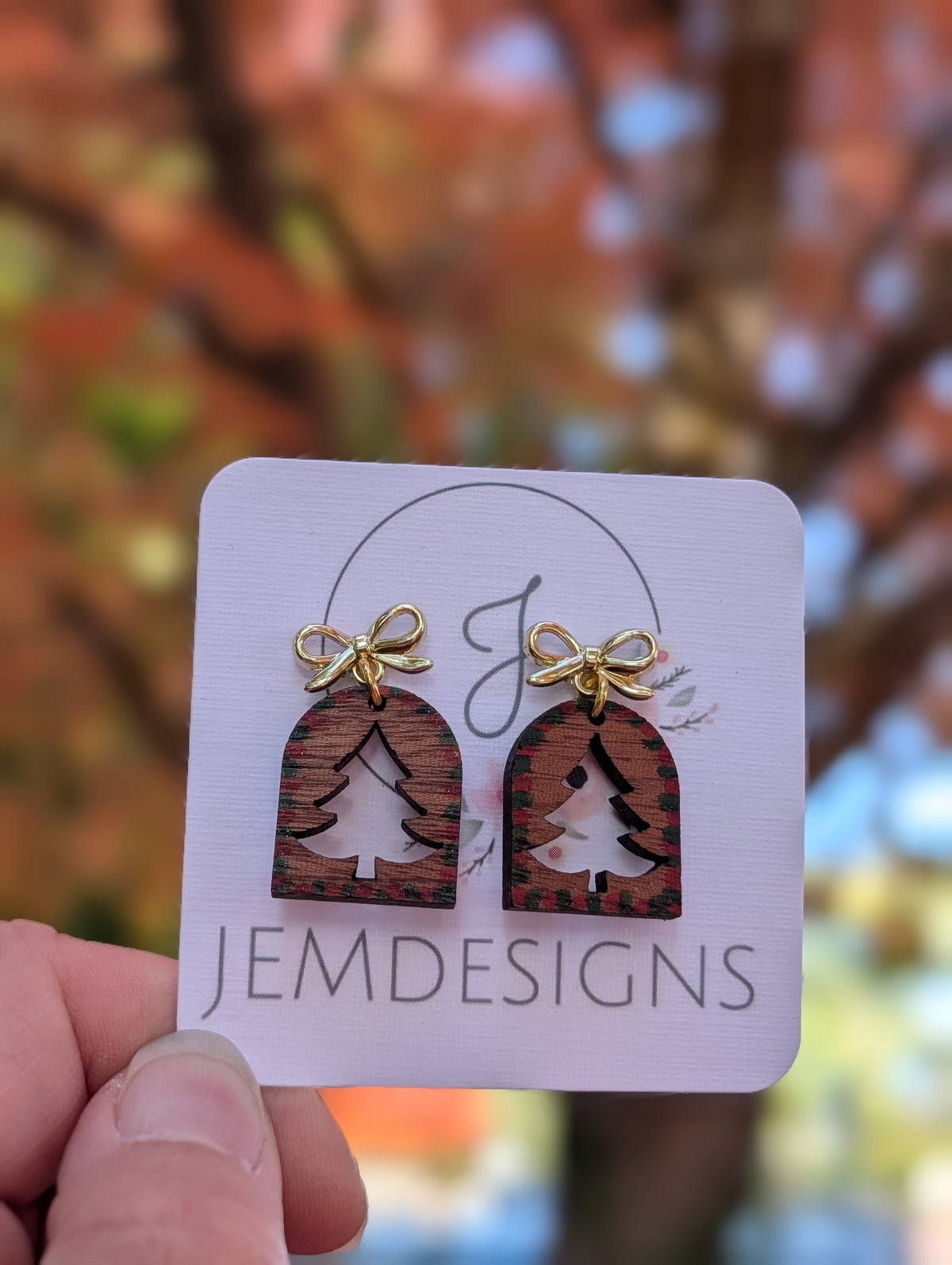 Christmas Tree gold bow earrings