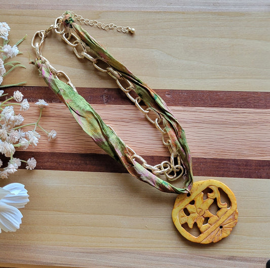 Carved Serpentine Pendant Necklace