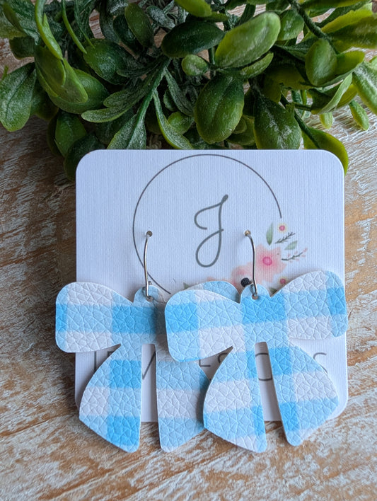 Blue Gingham Bow Earrings