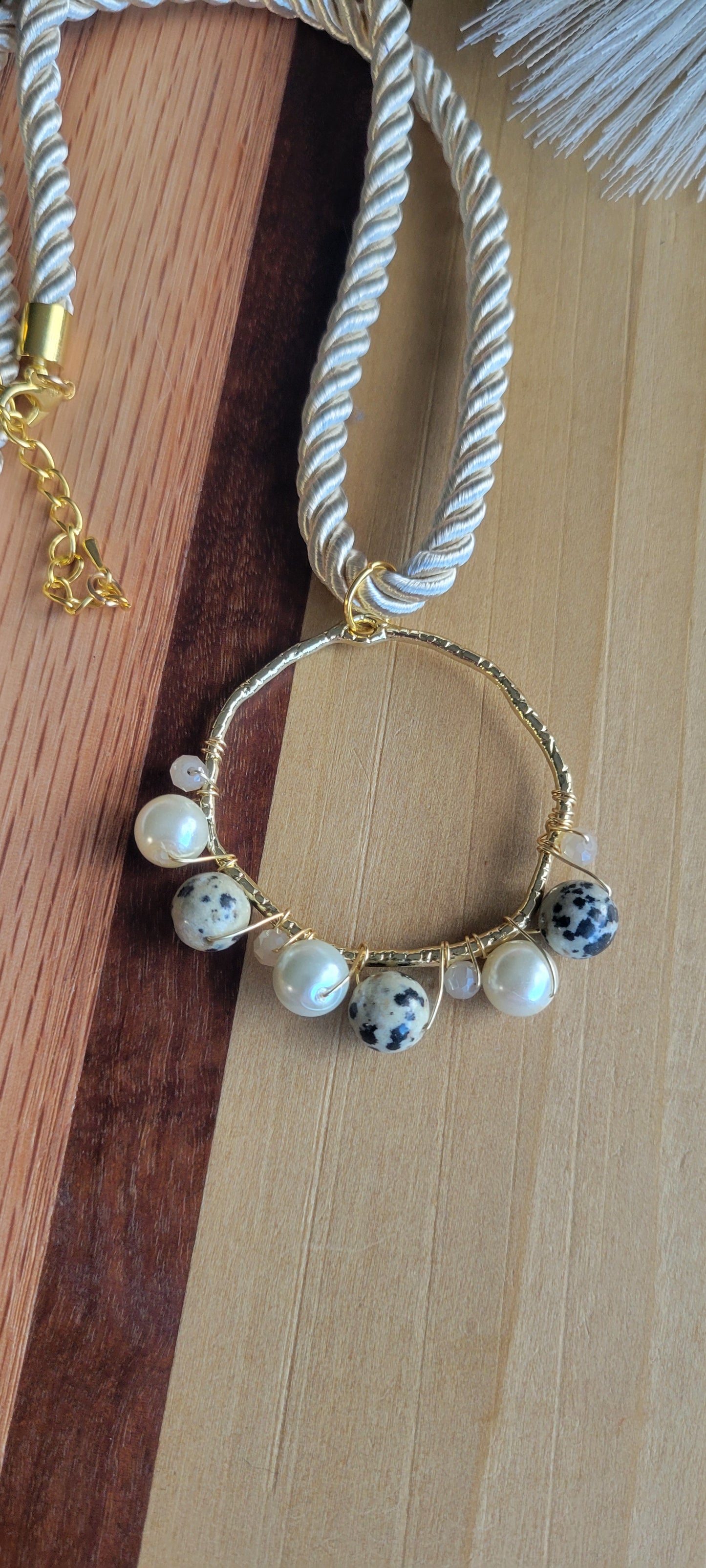 Beaded Pendant Satin Rope Necklace