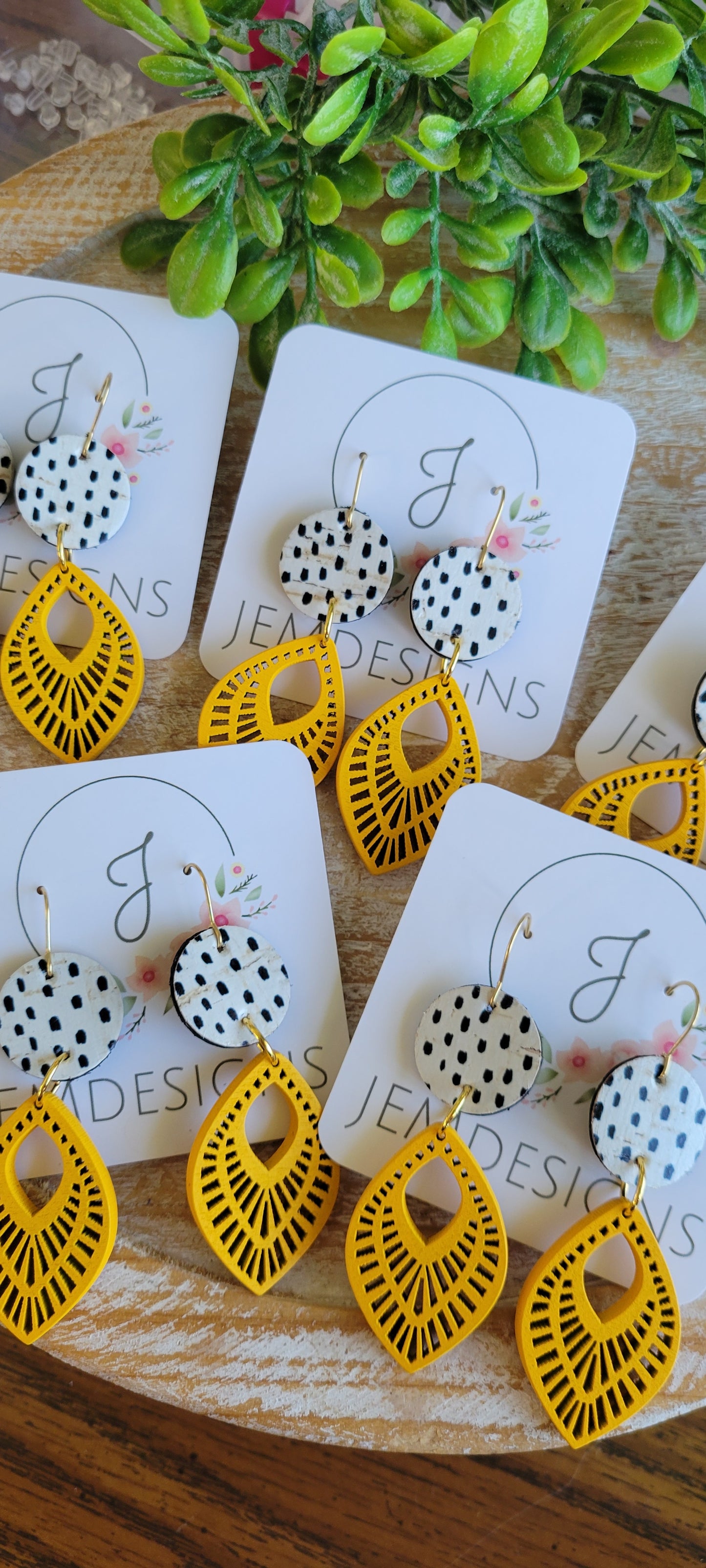 Yellow Cork and Wood Earrings