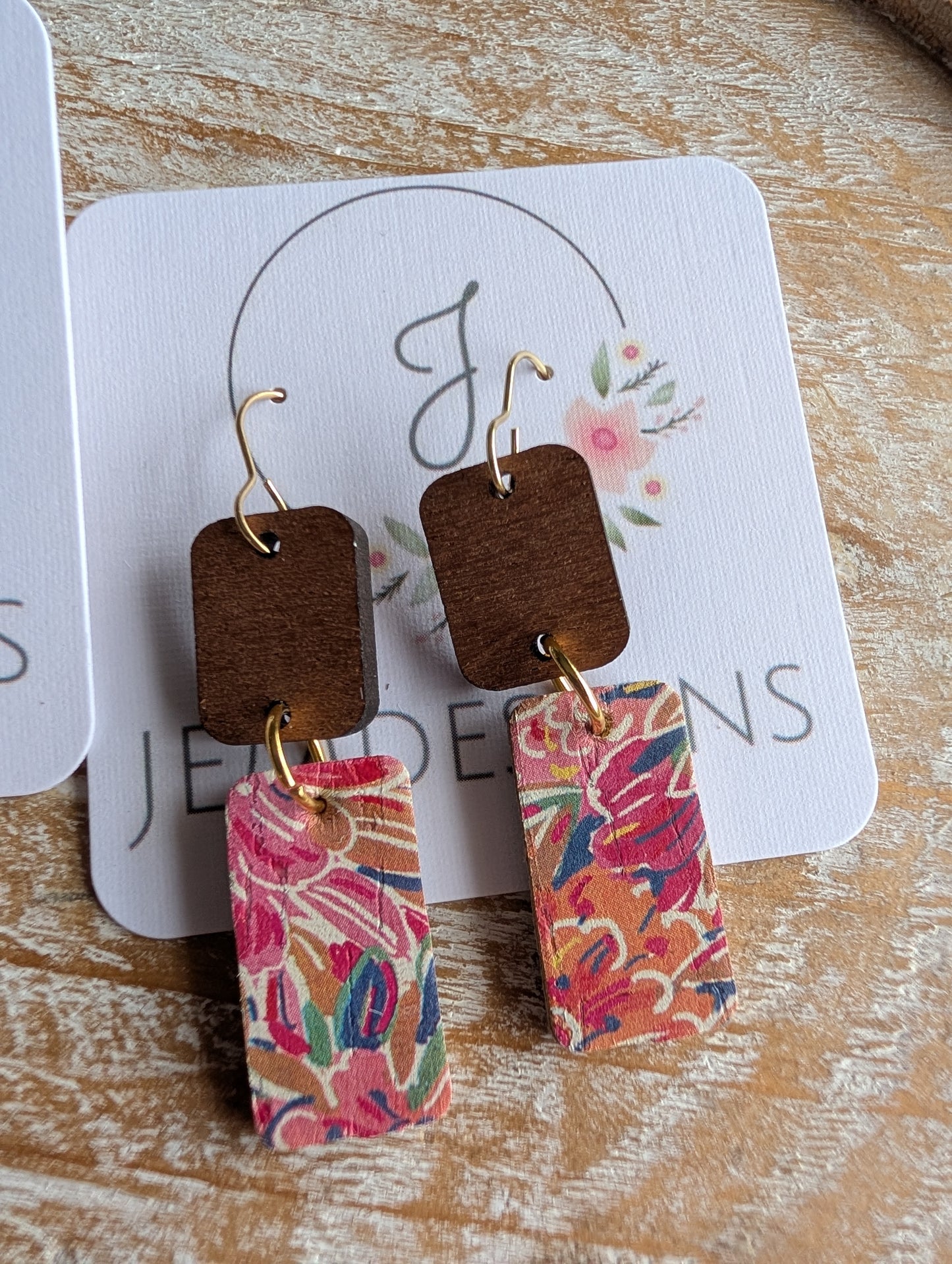 Tropical Floral Square Cork Earrings