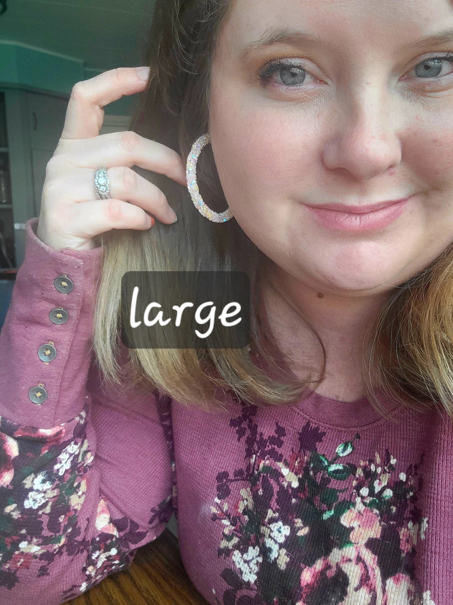 White Iridescent Glitter Hoop Earrings