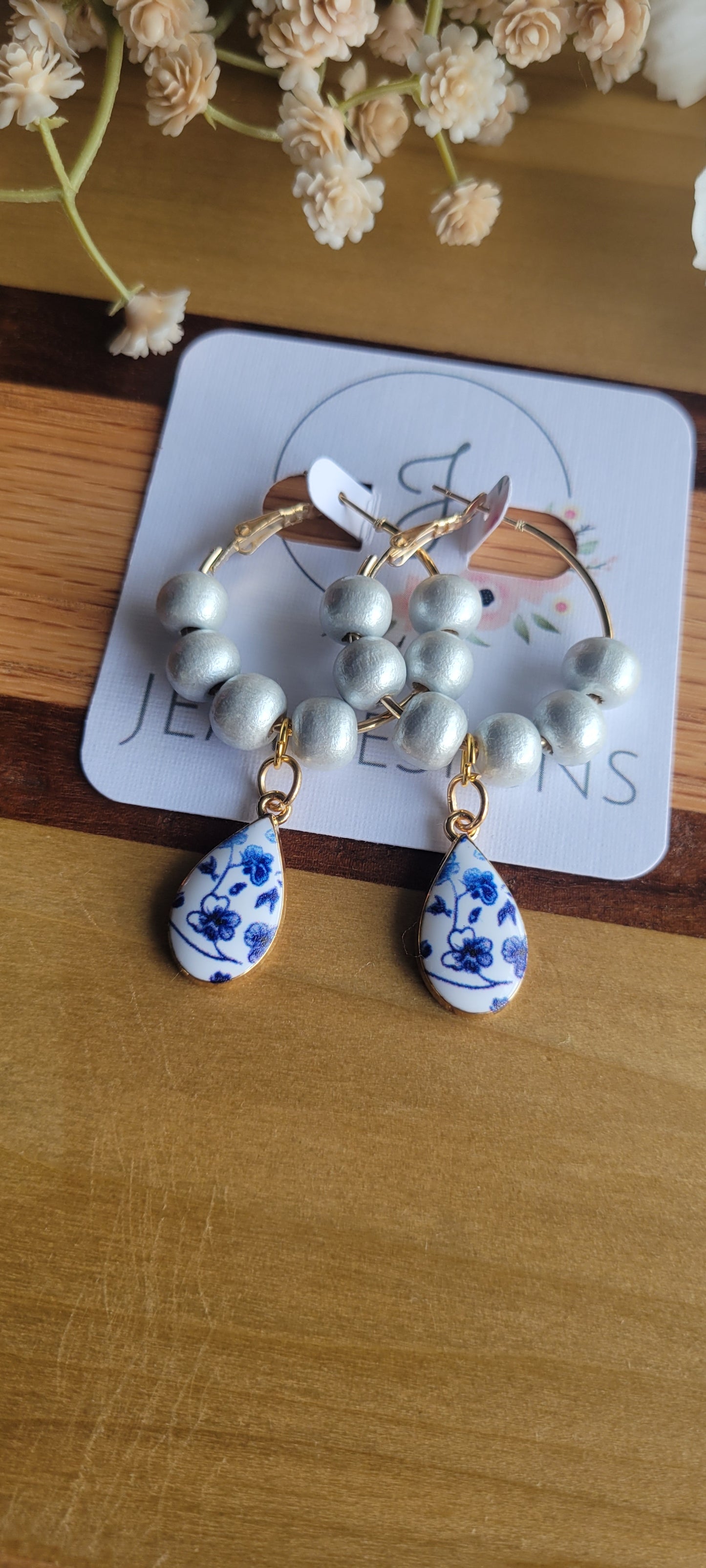 Blue Charm Hoop Earrings