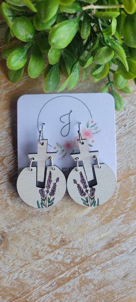 Lavender Cross Earrings