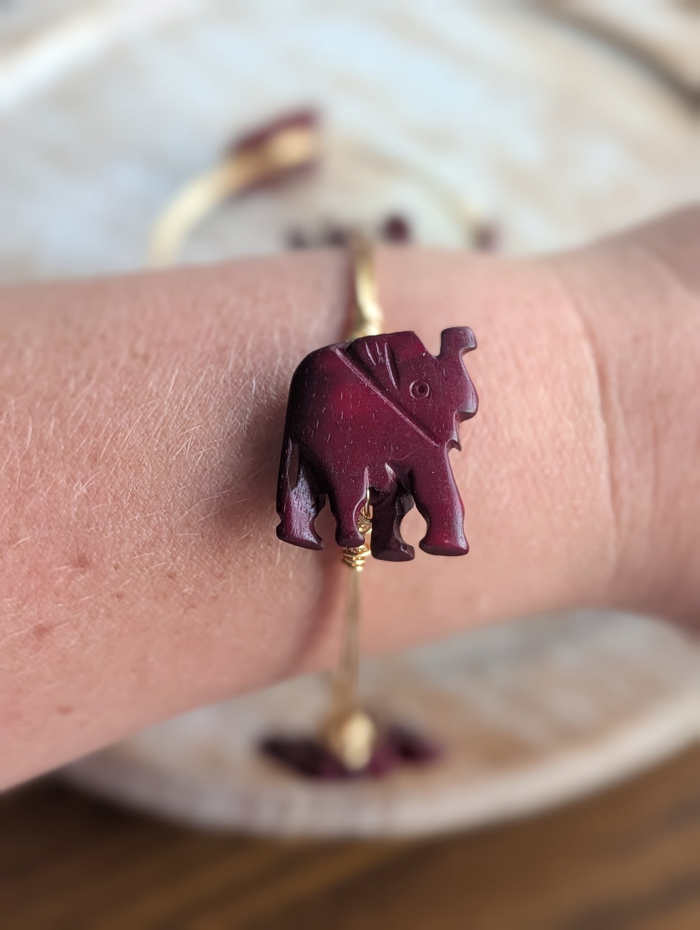 Crimson Elephant Bangle Bracelet