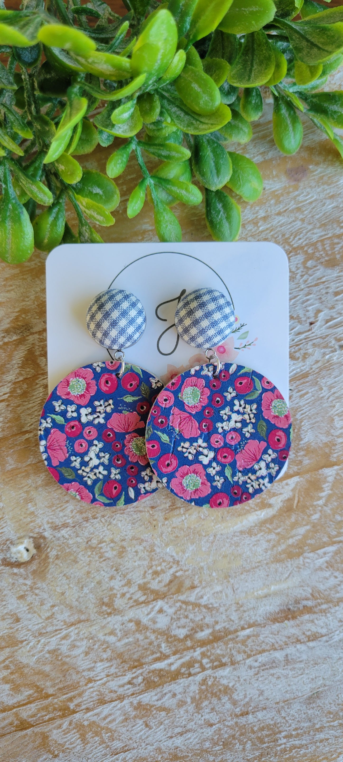 Floral and Gingham Cork Leather Earrings