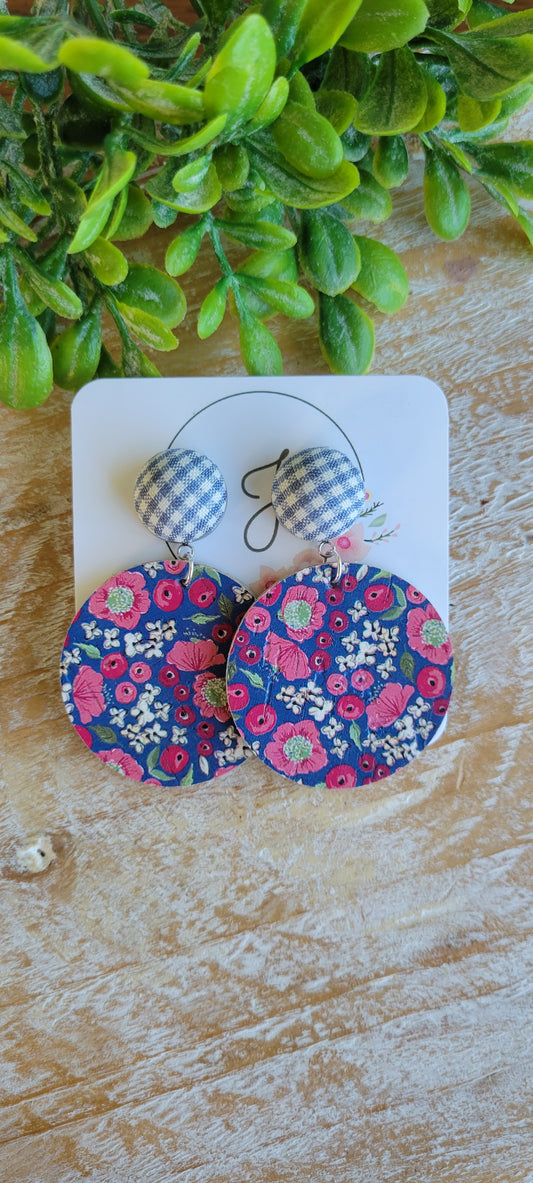 Floral and Gingham Cork Leather Earrings