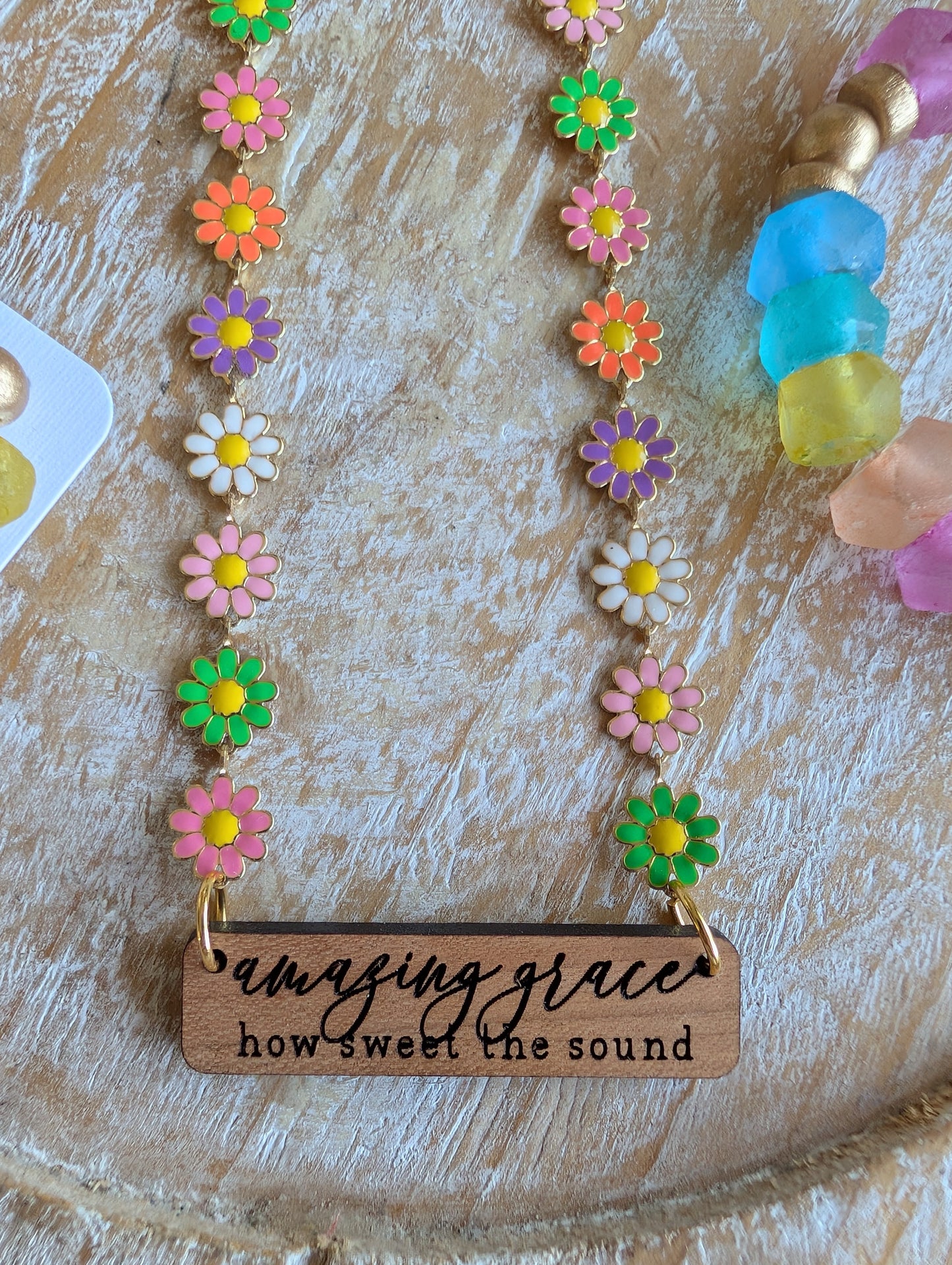 Hand-Painted Wood Cross Bar Earrings