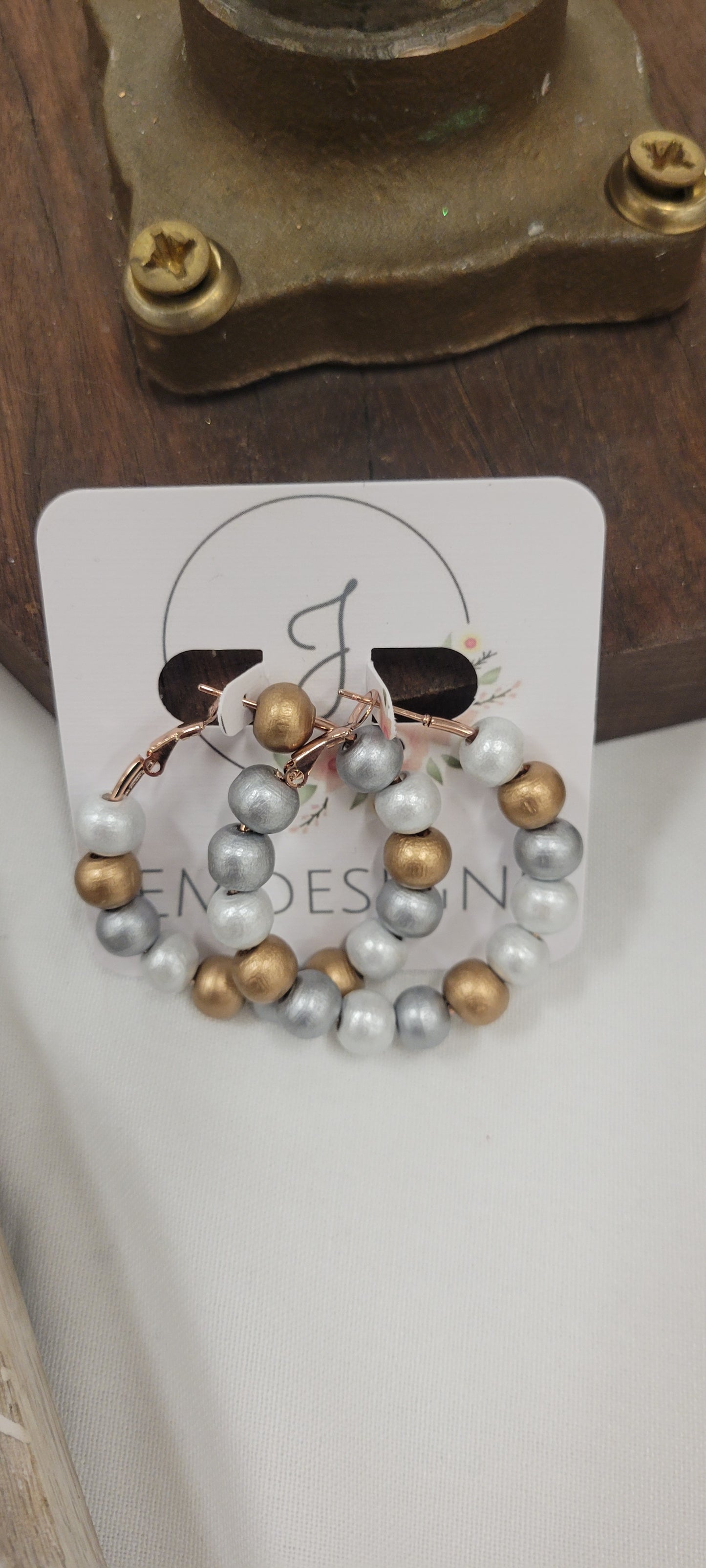 Wood Bead Hoop Earrings