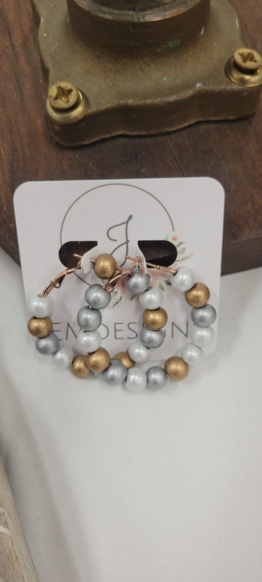 Wood Bead Hoop Earrings