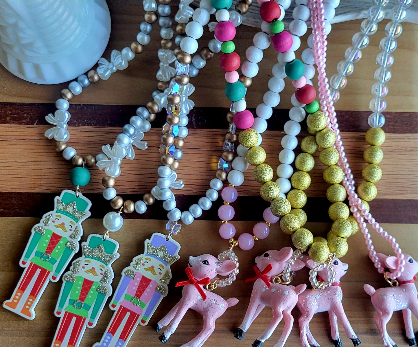 Iridescent Beaded Deer Necklace