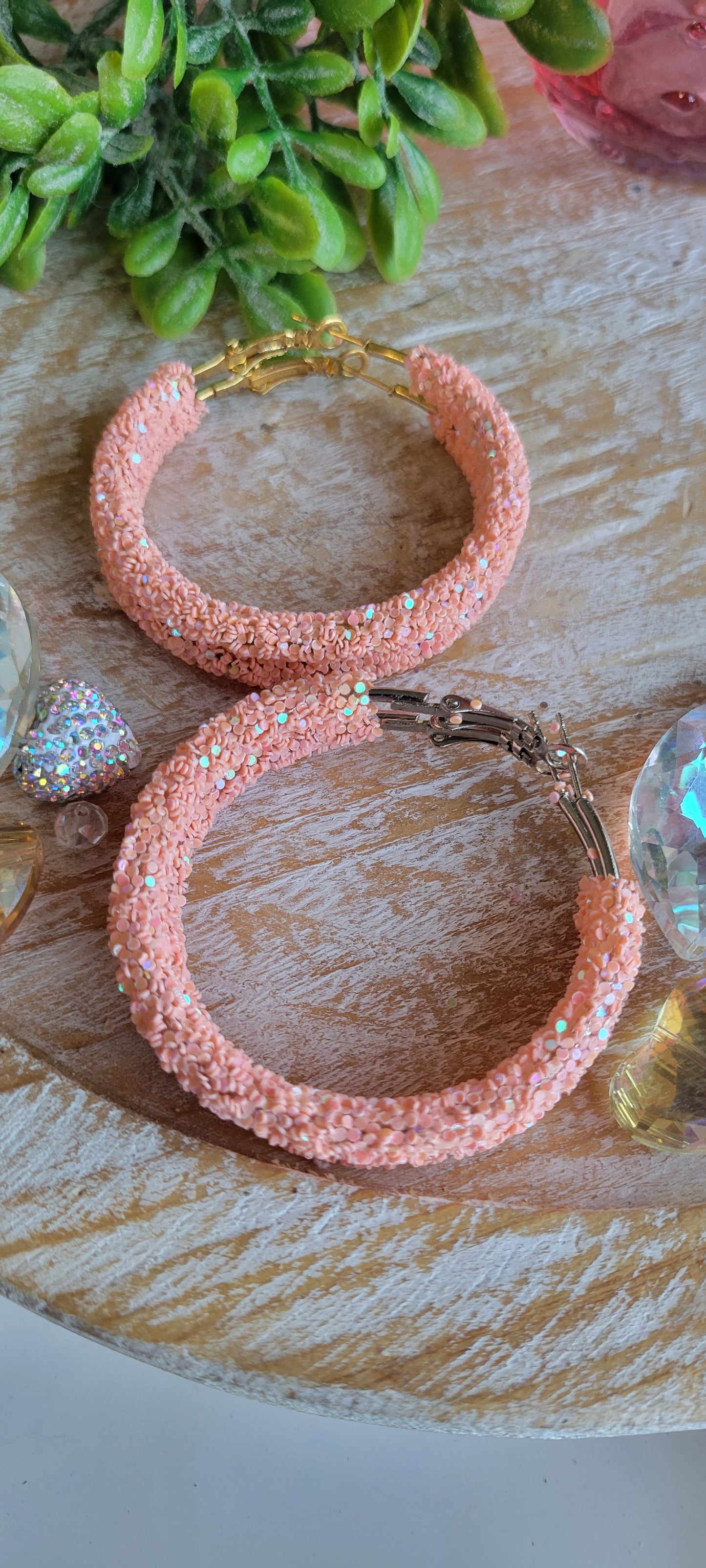 Peach Glitter Hoop Earrings