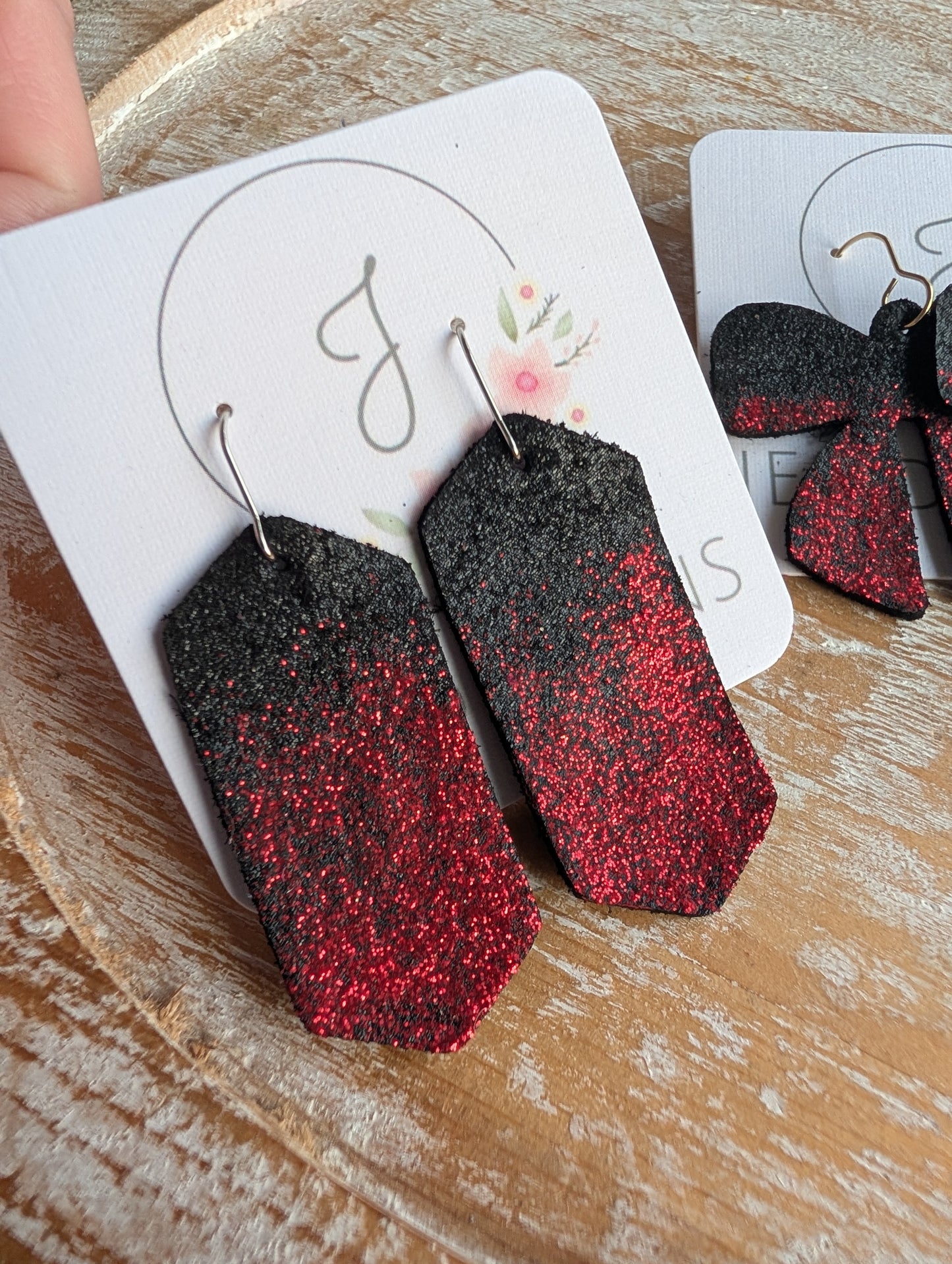 Black and Red Glitter Earrings