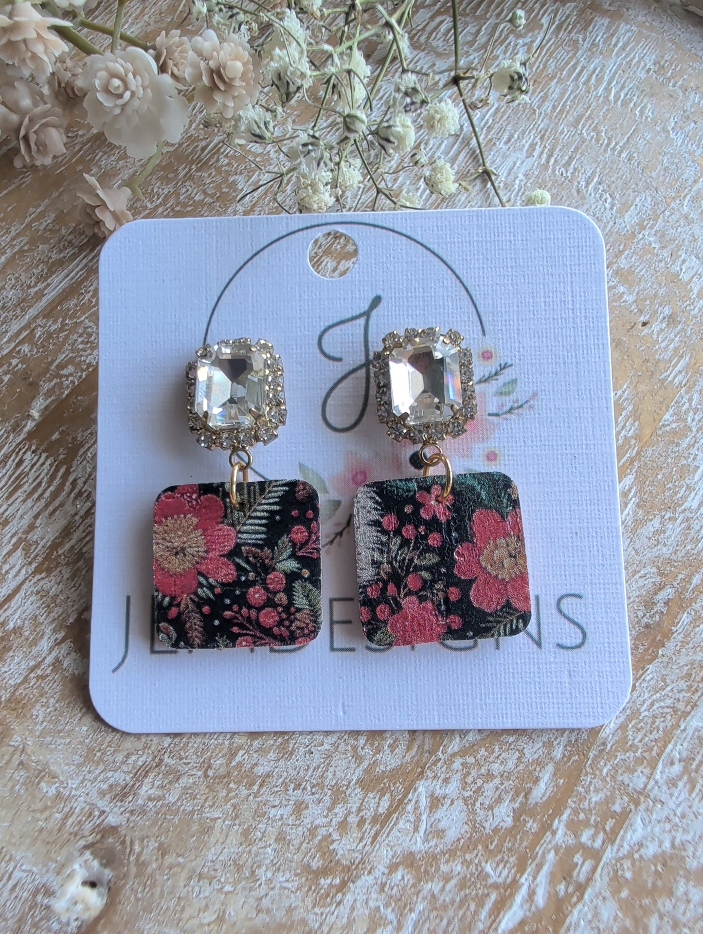 Deep Red Floral Earrings
