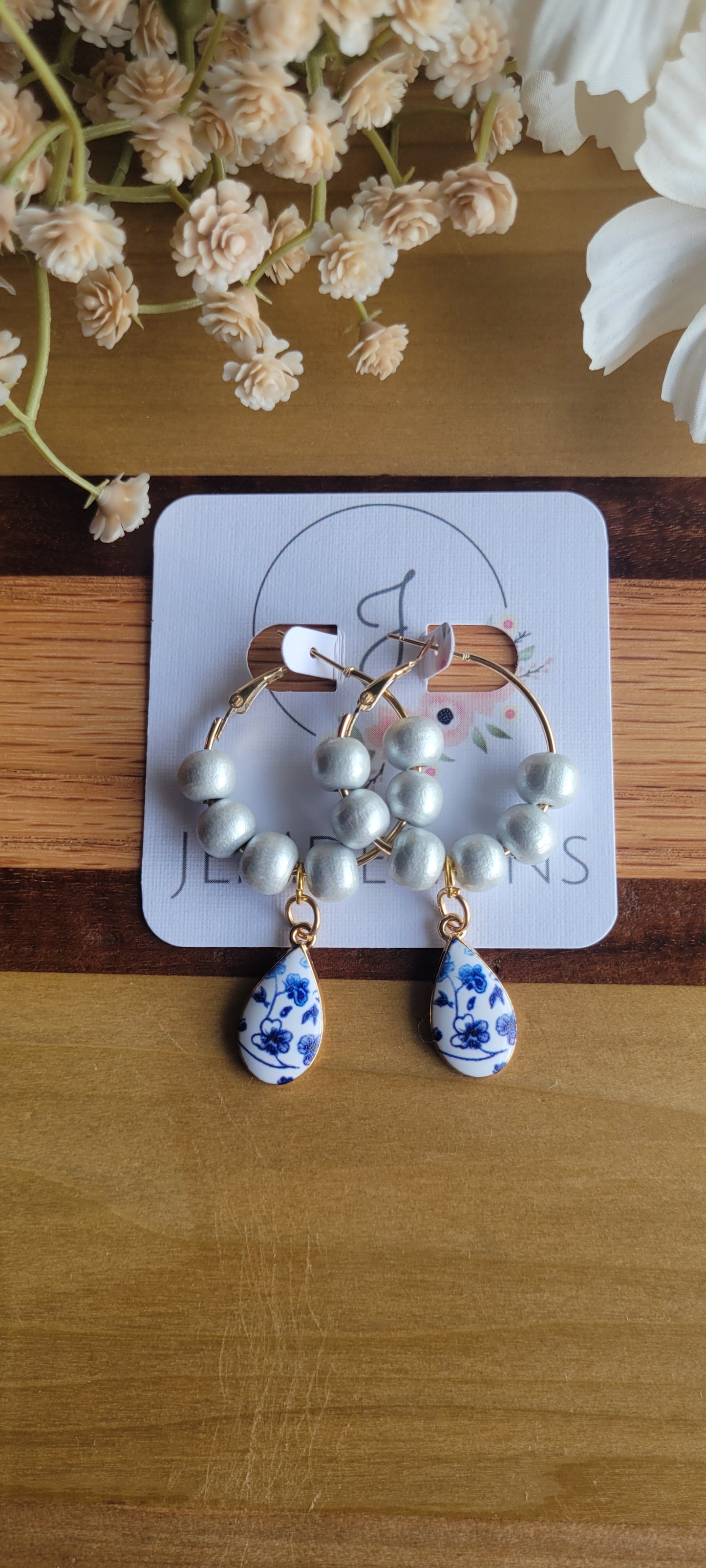 Blue Charm Hoop Earrings