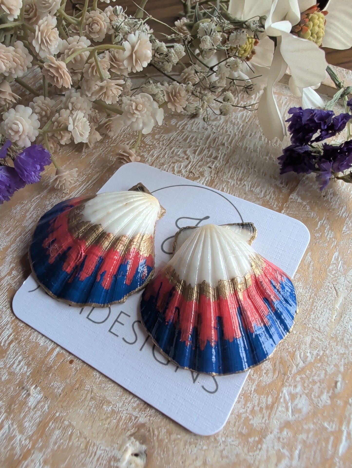 Red, White and Blue Seashell Earrings